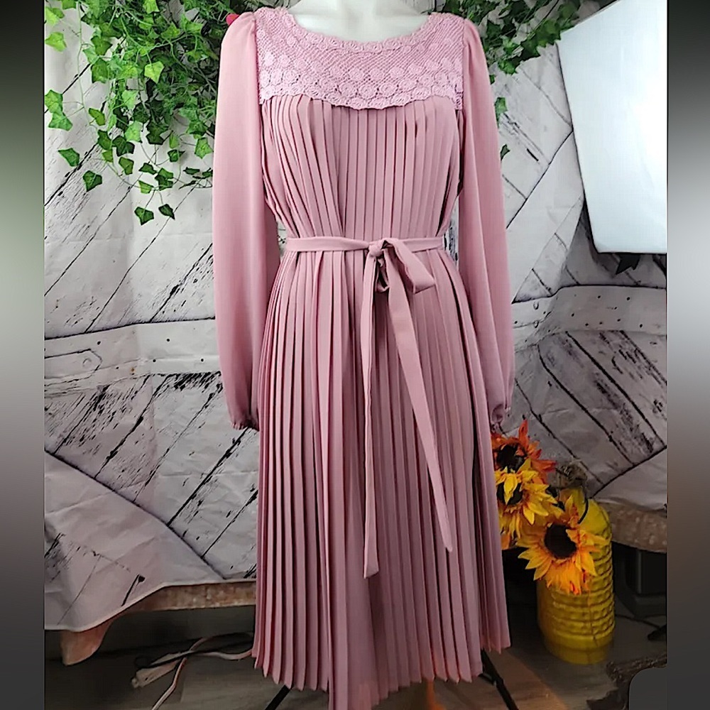 Unbranded Vintage Accordion Pleated Belted Dress
